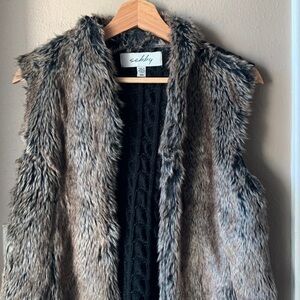 SEBBY Knit Back Brown Faux Fur Vest